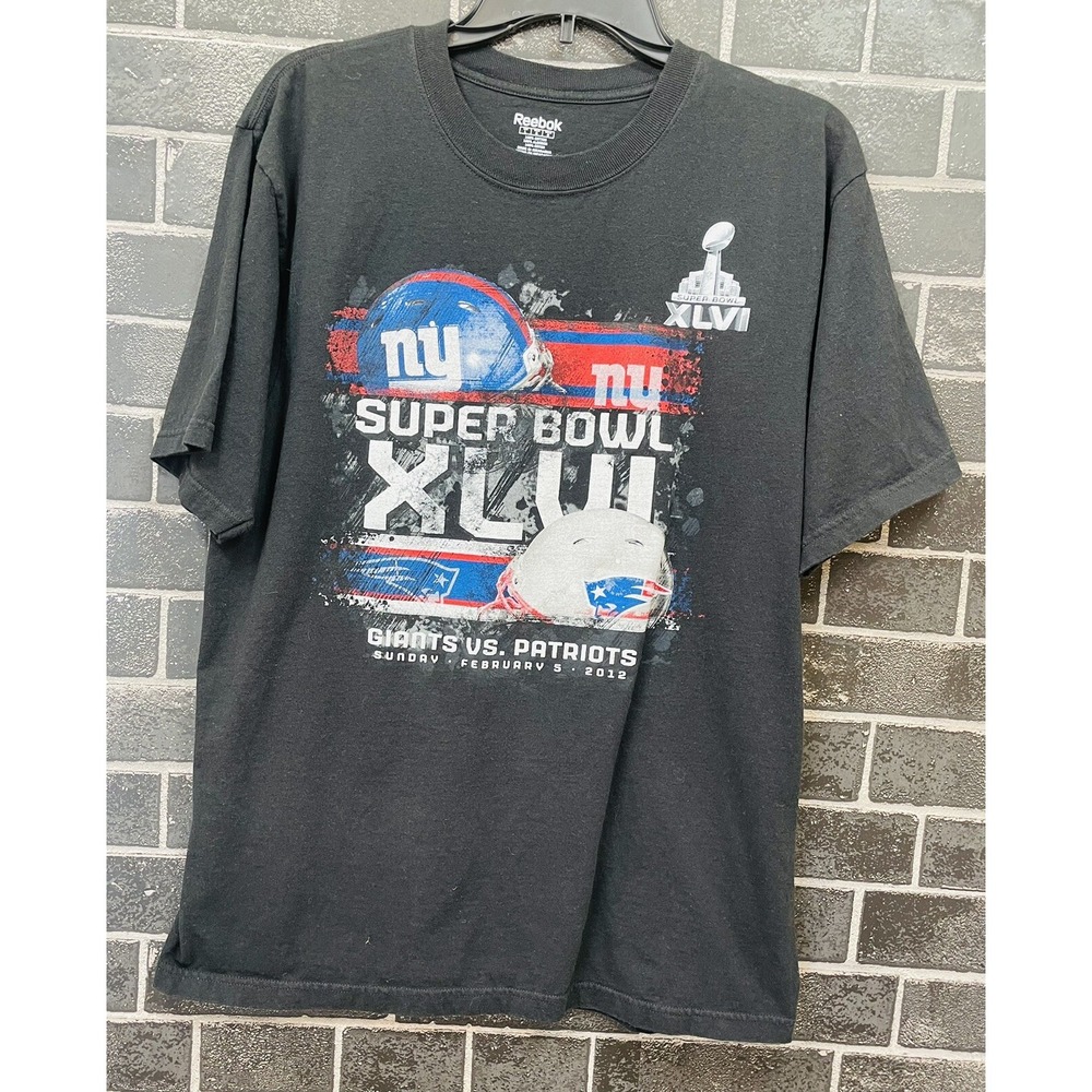 Patriots Superbowl Shirt Large 46 XLVI Reebok Gray 2012 Stadium